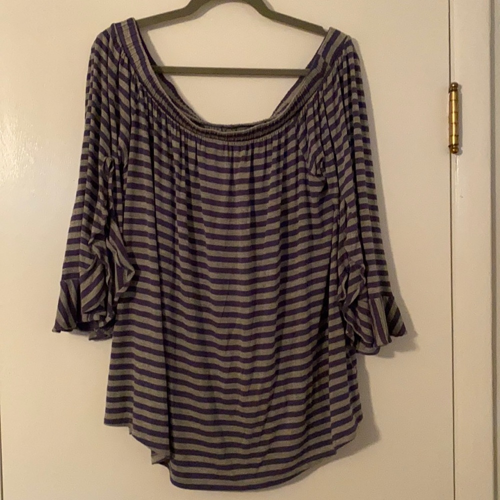 Lane Bryant 3/4 length striped shirt with flutter sleeves